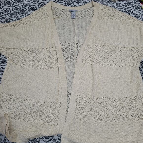 Catherines Tan & Gold Metallic Open Front Cardigan Sweater Size 2x 22/24 - Picture 15 of 16